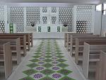 教堂內走道的地毯,用色及幾何設計不同一般教堂!是教堂內相當吸引人注目的設計,簡單卻優雅!